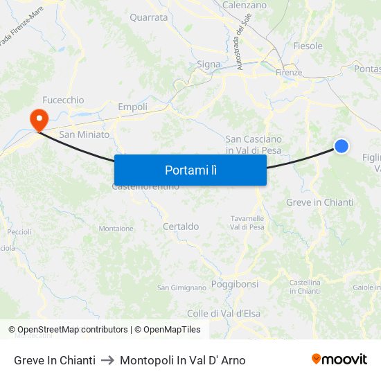 Greve In Chianti to Montopoli In Val D' Arno map