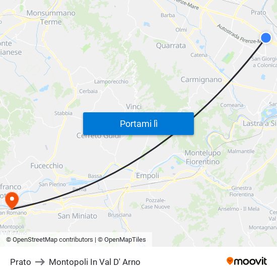 Prato to Montopoli In Val D' Arno map