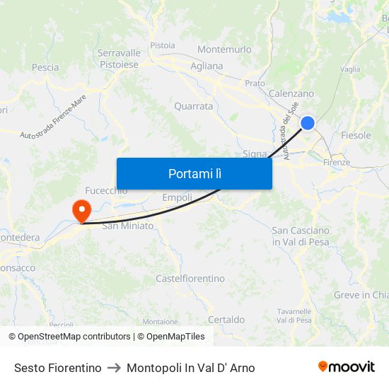 Sesto Fiorentino to Montopoli In Val D' Arno map