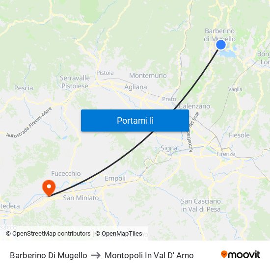 Barberino Di Mugello to Montopoli In Val D' Arno map