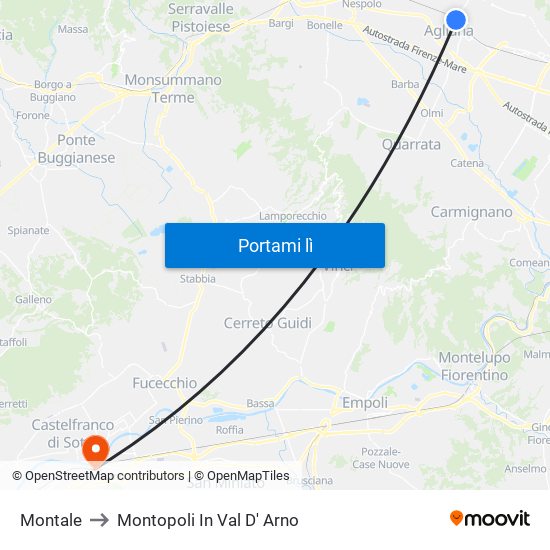 Montale to Montopoli In Val D' Arno map