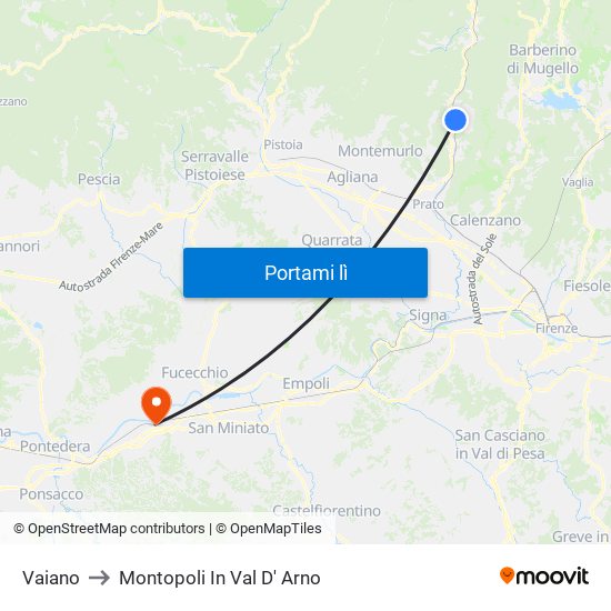 Vaiano to Montopoli In Val D' Arno map