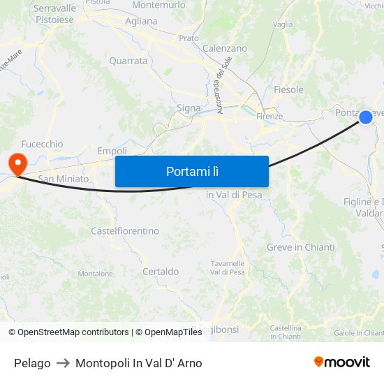 Pelago to Montopoli In Val D' Arno map