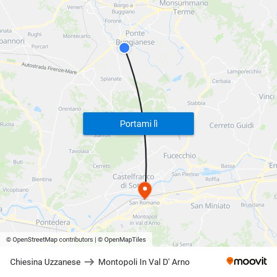 Chiesina Uzzanese to Montopoli In Val D' Arno map