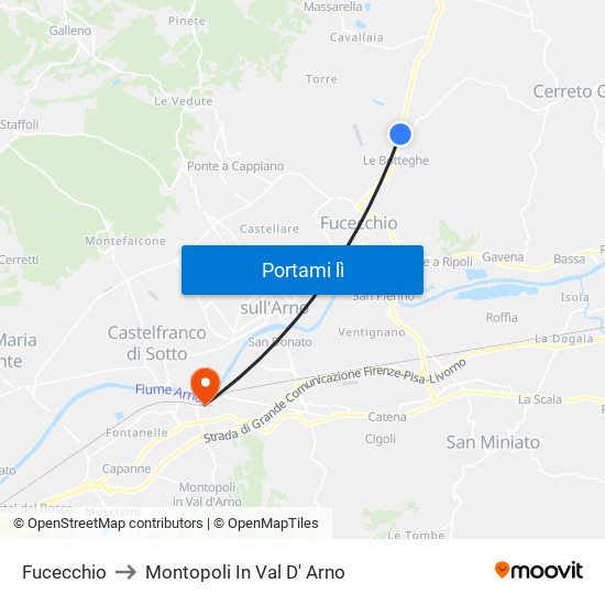Fucecchio to Montopoli In Val D' Arno map