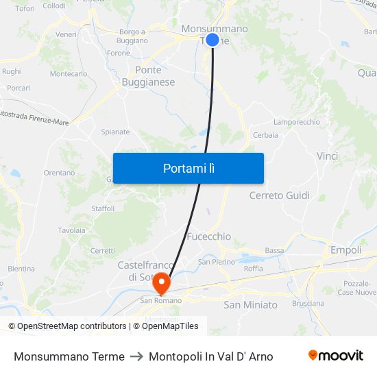 Monsummano Terme to Montopoli In Val D' Arno map