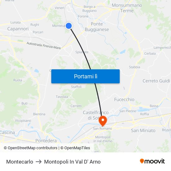 Montecarlo to Montopoli In Val D' Arno map