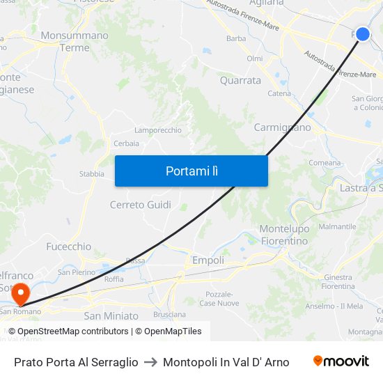 Prato Porta Al Serraglio to Montopoli In Val D' Arno map