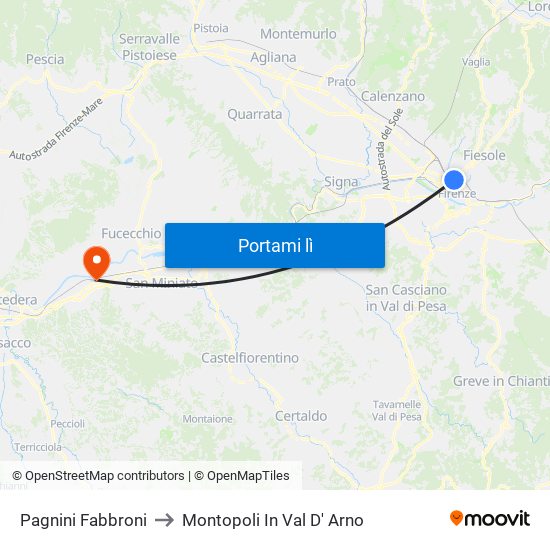 Pagnini Fabbroni to Montopoli In Val D' Arno map