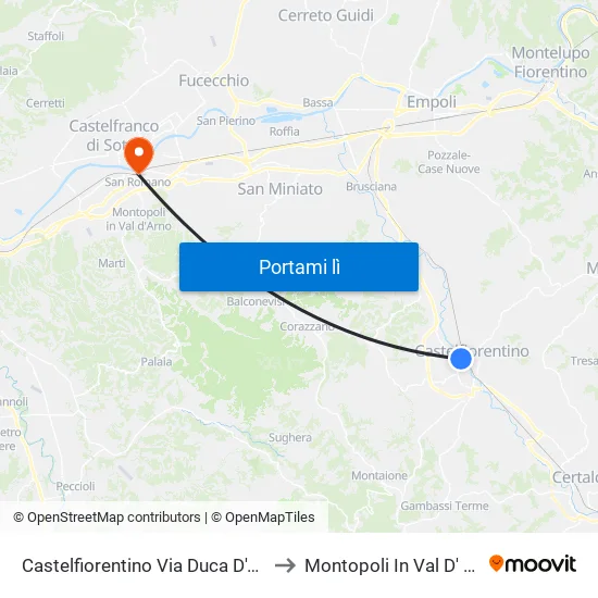 Castelfiorentino Via Duca D'Aosta to Montopoli In Val D' Arno map