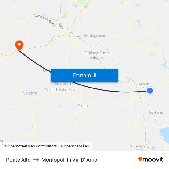 Ponte Alto to Montopoli In Val D' Arno map