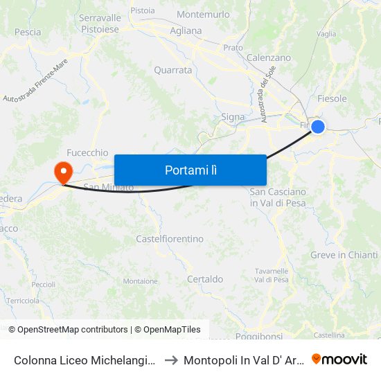 Colonna Liceo Michelangiolo to Montopoli In Val D' Arno map