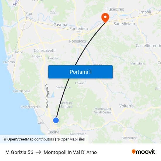 V. Gorizia 56 to Montopoli In Val D' Arno map