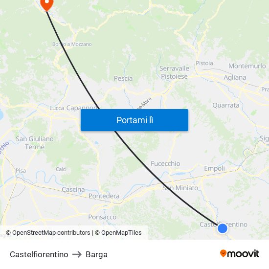 Castelfiorentino to Barga map