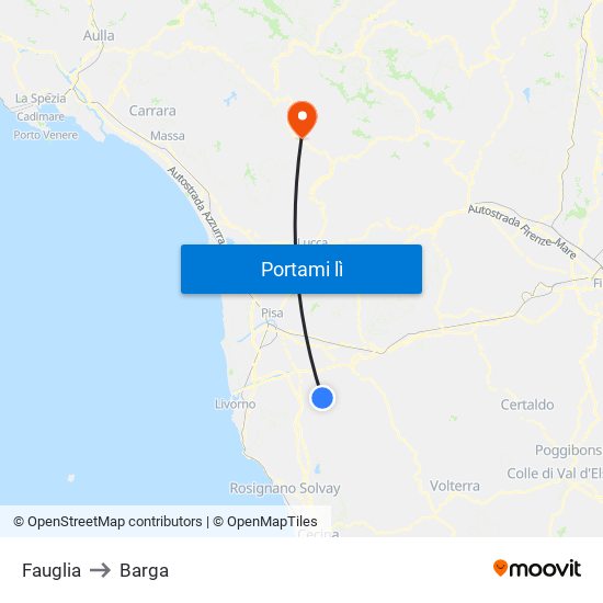 Fauglia to Barga map