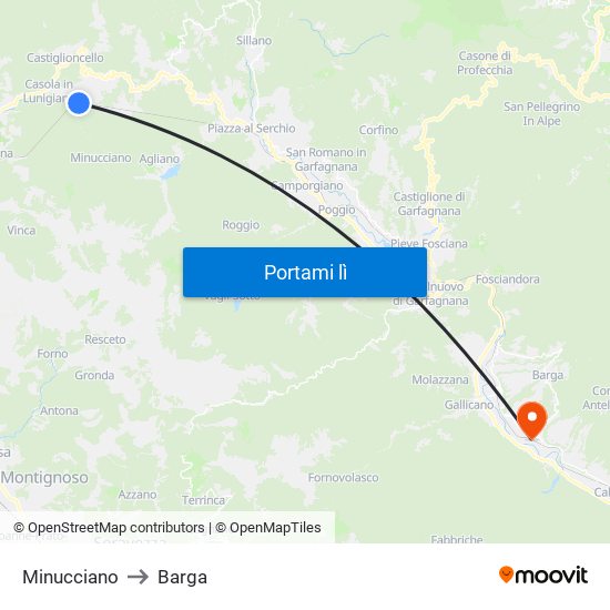 Minucciano to Barga map