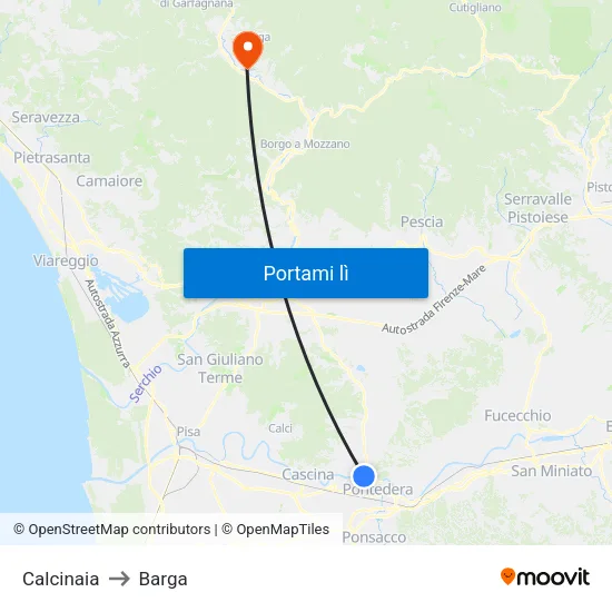 Calcinaia to Barga map