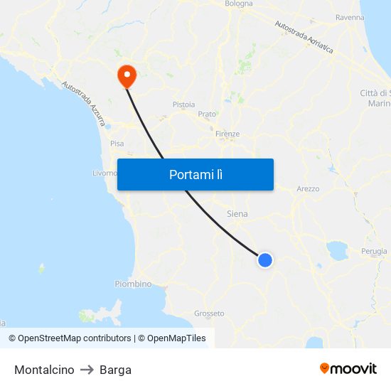 Montalcino to Barga map