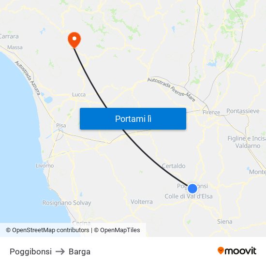 Poggibonsi to Barga map