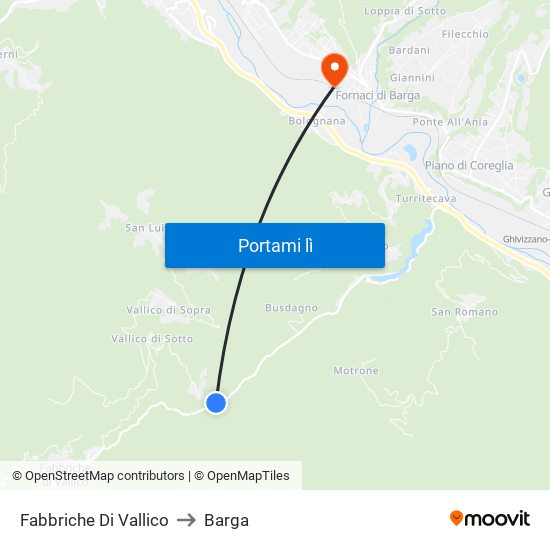 Fabbriche Di Vallico to Barga map