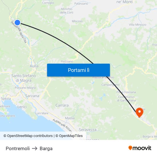 Pontremoli to Barga map