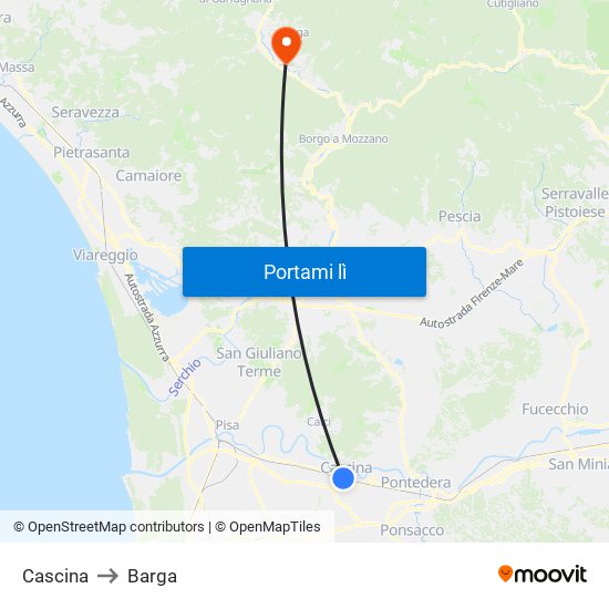 Cascina to Barga map