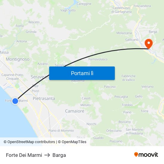 Forte Dei Marmi to Barga map