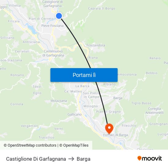 Castiglione Di Garfagnana to Barga map