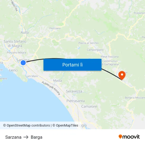 Sarzana to Barga map