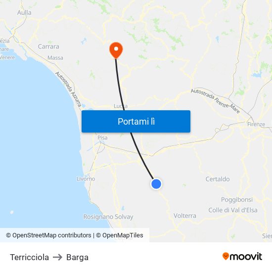 Terricciola to Barga map