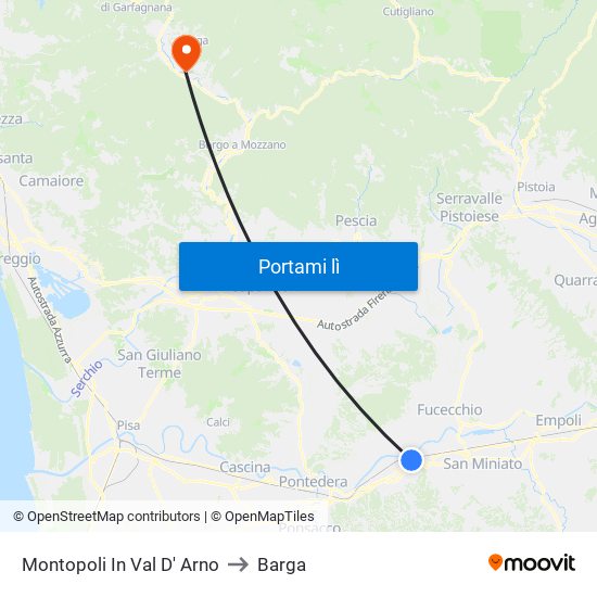 Montopoli In Val D' Arno to Barga map