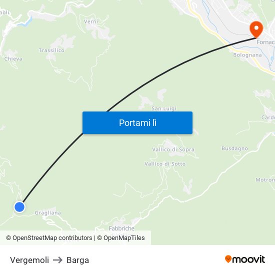 Vergemoli to Barga map