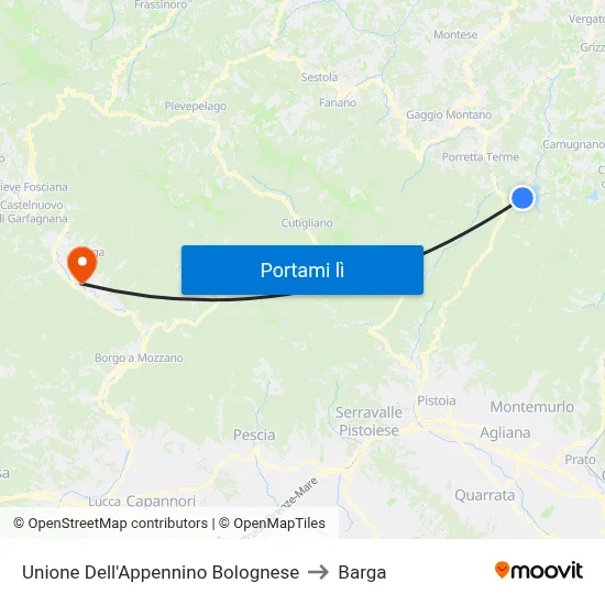 Unione Dell'Appennino Bolognese to Barga map