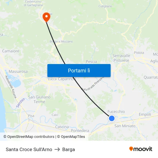 Santa Croce Sull'Arno to Barga map