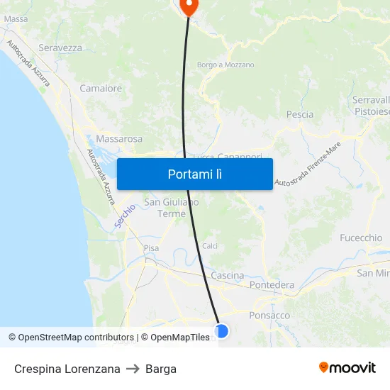 Crespina Lorenzana to Barga map