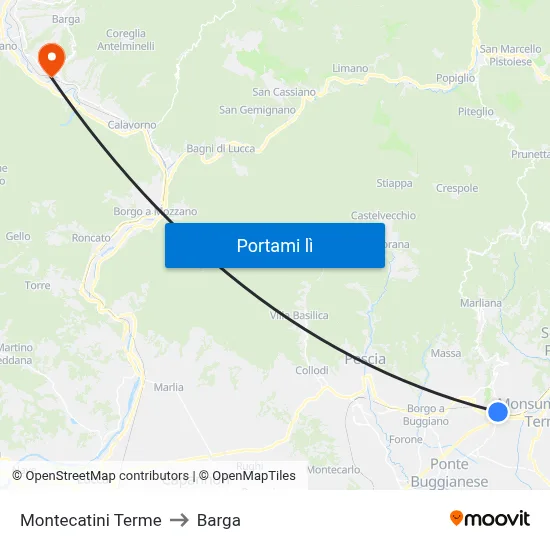 Montecatini Terme to Barga map