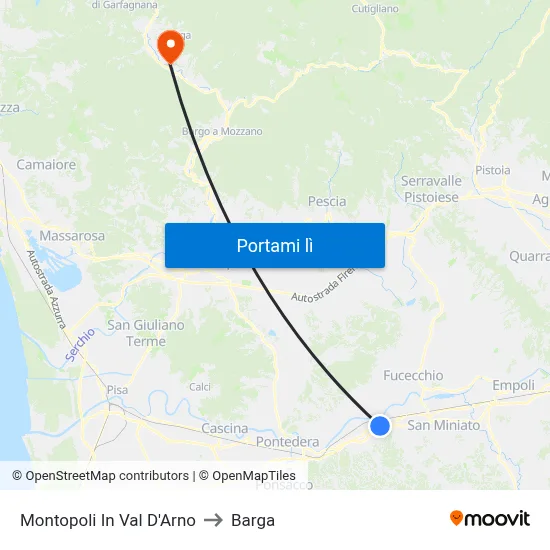 Montopoli In Val D'Arno to Barga map