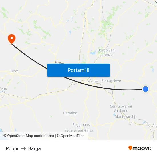 Poppi to Barga map