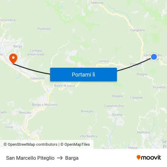 San Marcello Piteglio to Barga map