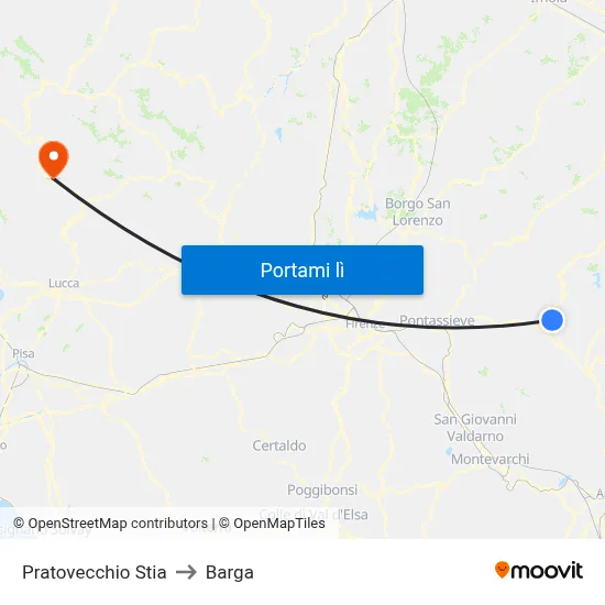 Pratovecchio Stia to Barga map