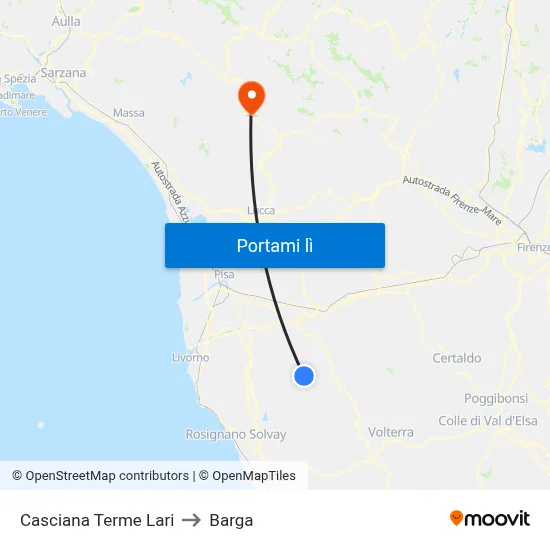 Casciana Terme Lari to Barga map