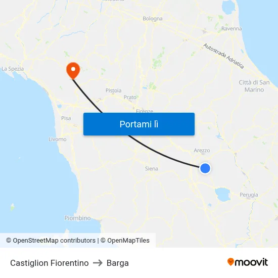 Castiglion Fiorentino to Barga map