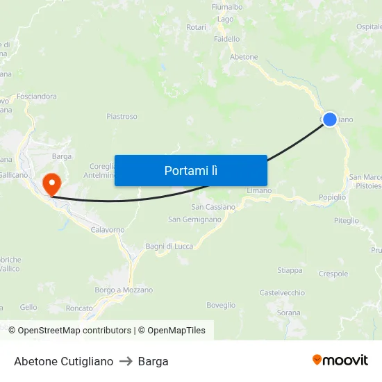 Abetone Cutigliano to Barga map