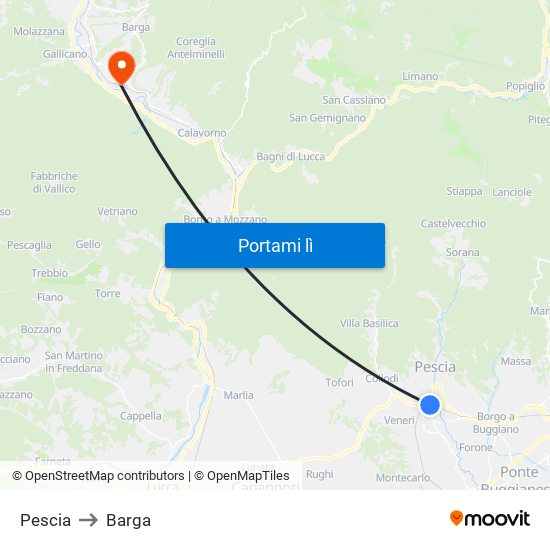 Pescia to Barga map