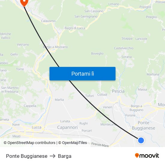 Ponte Buggianese to Barga map