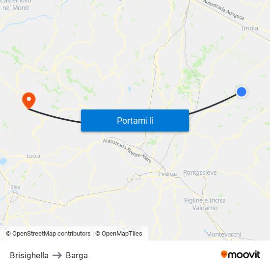 Brisighella to Barga map