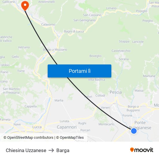 Chiesina Uzzanese to Barga map
