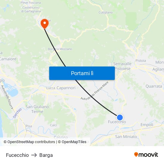 Fucecchio to Barga map