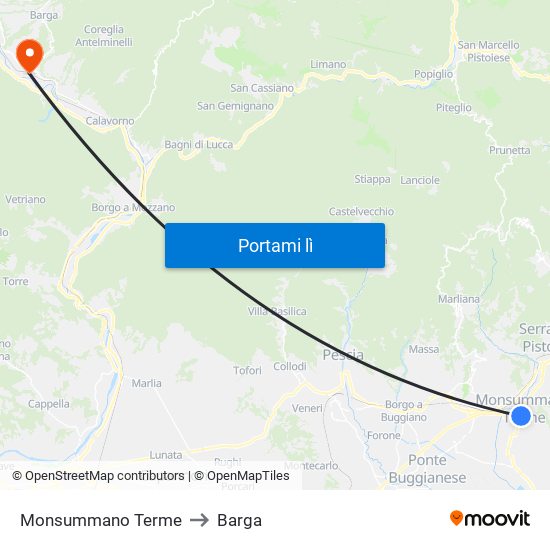 Monsummano Terme to Barga map