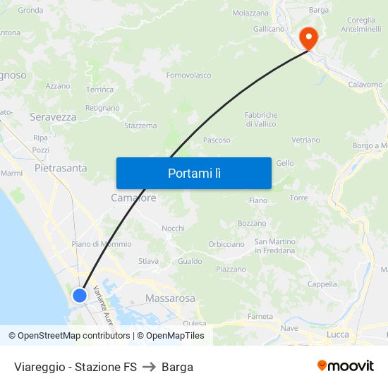 Viareggio Stazione FS to Barga map